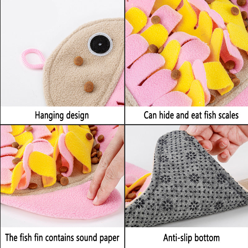 Fish-shaped pet sniffing pad plush hidden food puzzle training cat dog toy anti-demolition home pet products