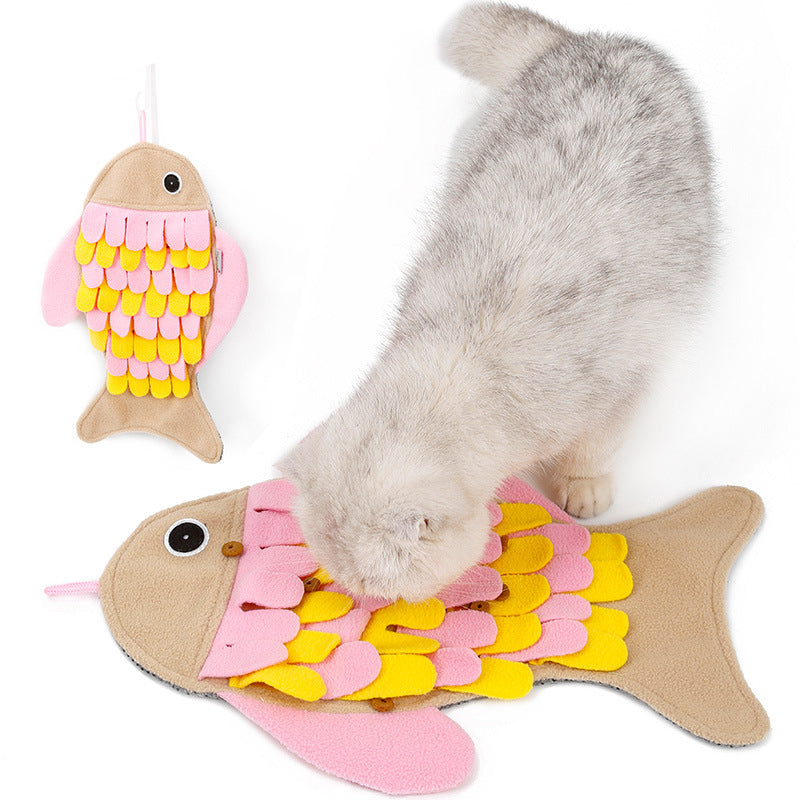 Fish-shaped pet sniffing pad plush hidden food puzzle training cat dog toy anti-demolition home pet products