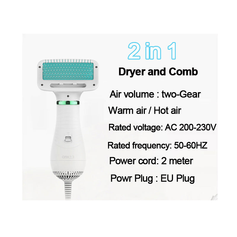 Efficient 2-in-1 Pet Grooming Tool: Portable Dog Dryer with Comb Brush for a Flawless Fur Finish.