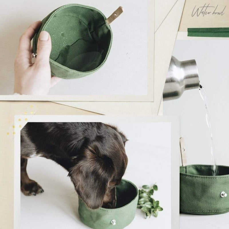 Dog Bowl: convenient outdoor dining for your furry friend, foldable canvas dog bowl and food tray.