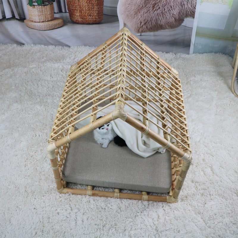 Handmade Rattan Woven Cat Nest Creative Rattan Cat Cage Dog House Rattan Woven Cat Cage Small Pet Bed