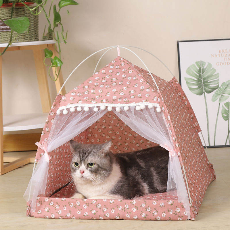 Hot Sale Pet Dog Cat Teepee Tent Bed Puppy Tent Indoor Pet Tentstripe Canvas Teepee For Pet Cage Tent