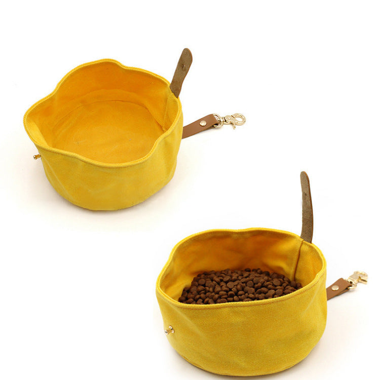 Dog Bowl: convenient outdoor dining for your furry friend, foldable canvas dog bowl and food tray.