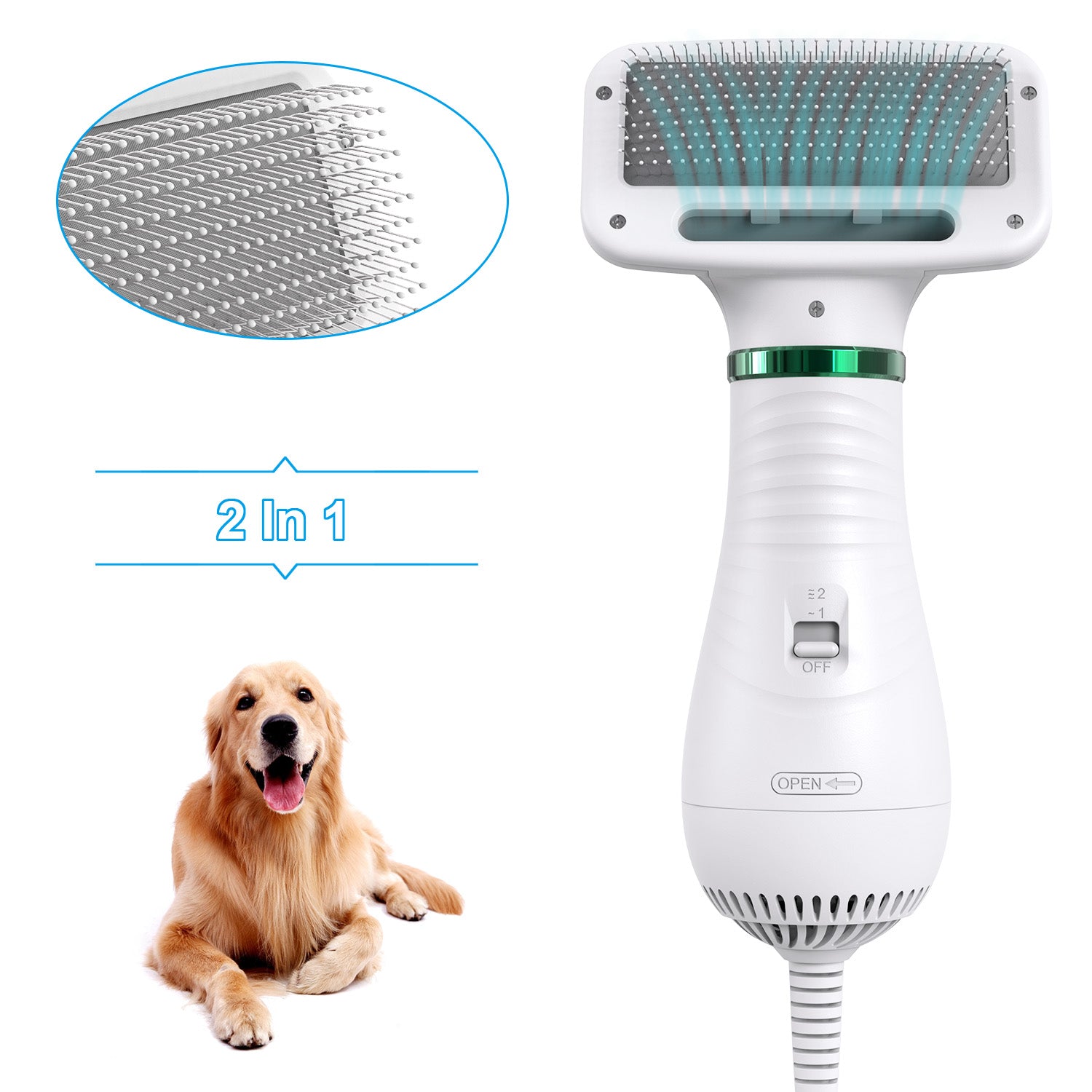 Efficient 2-in-1 Pet Grooming Tool: Portable Dog Dryer with Comb Brush for a Flawless Fur Finish.