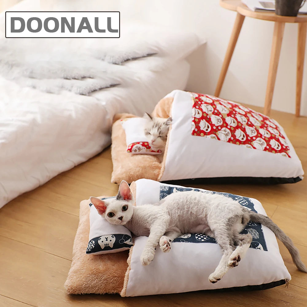 Doonall Stylish Cat Dog Nest Bed Pet Sleeping Bag Warming Foldable Pet Cave for Winter - Tent Self- Cat Hideaways