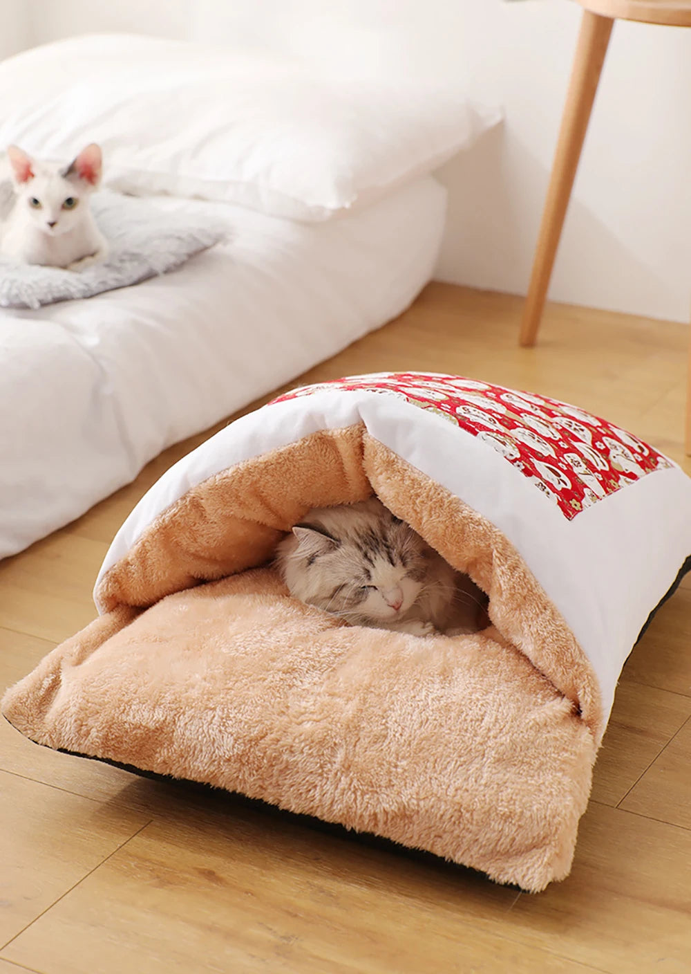 Doonall Stylish Cat Dog Nest Bed Pet Sleeping Bag Warming Foldable Pet Cave for Winter - Tent Self- Cat Hideaways