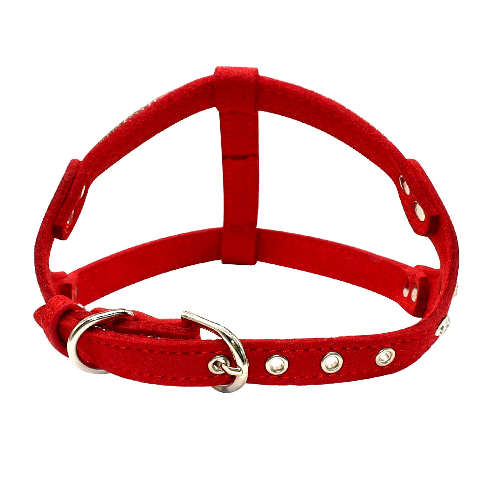 Dog Harness：Sparkle and Shine with Our Soft Suede Leather Rhinestone Dog Harness.