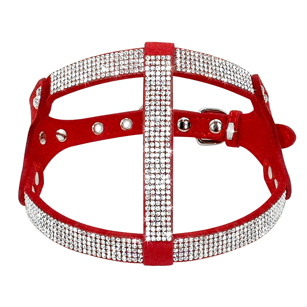 Dog Harness：Sparkle and Shine with Our Soft Suede Leather Rhinestone Dog Harness.