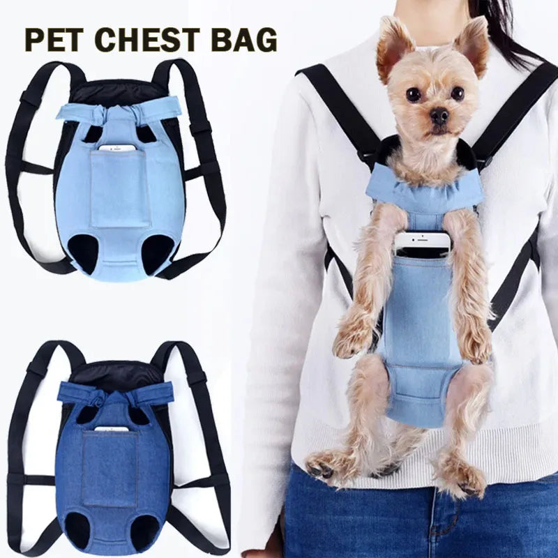 Denim Pet Dog Backpack, Outdoor Travel Dog Cat Carrier Bag for Small Dogs Puppy