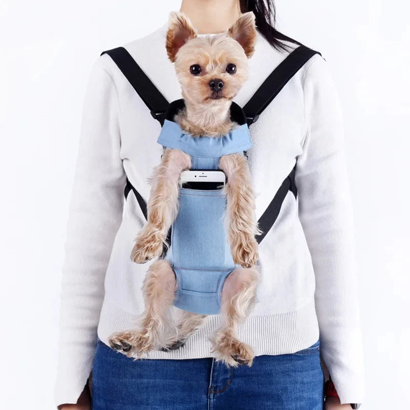 Denim Pet Dog Backpack, Outdoor Travel Dog Cat Carrier Bag for Small Dogs Puppy