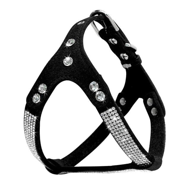 Dog Harness：Sparkle and Shine with Our Soft Suede Leather Rhinestone Dog Harness.