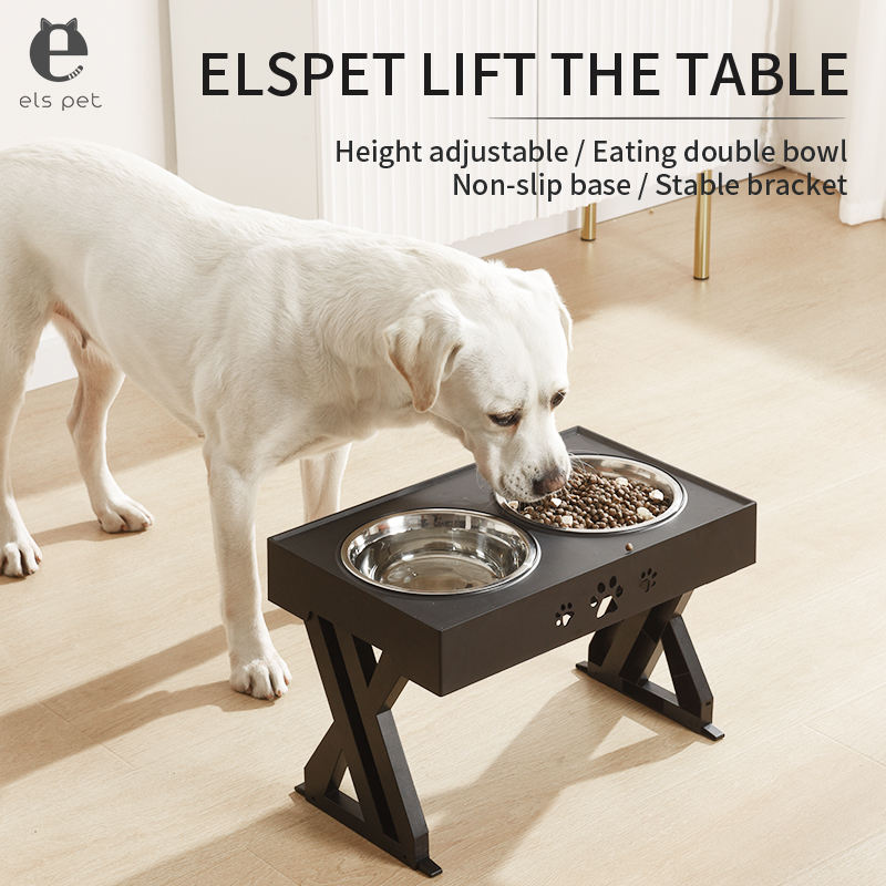 Dog Bowl: Protect Your Pup's Neck and Up Your Style Game with Our Folding Stainless Steel Pet Feeder Bowl on a Lifting Table!