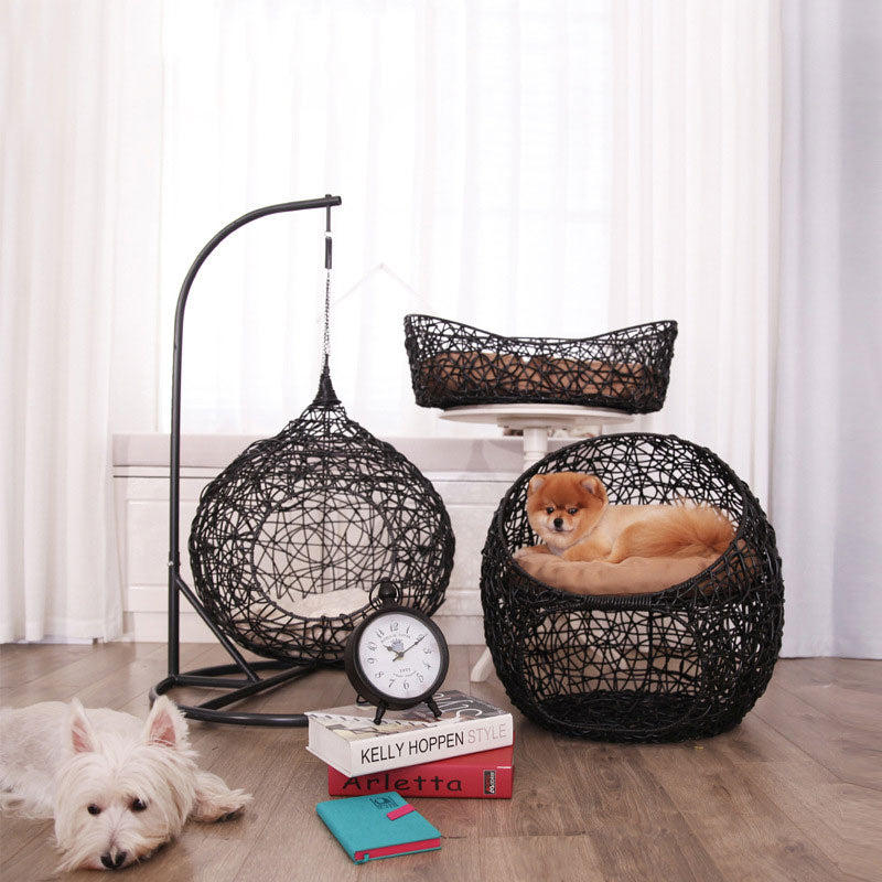 Dog bed: Swing Your Way to Happy Purrfect Moments with Our All-Season Pet Hammock and Rattan Chair - Perfect for Cats and Small Dogs!