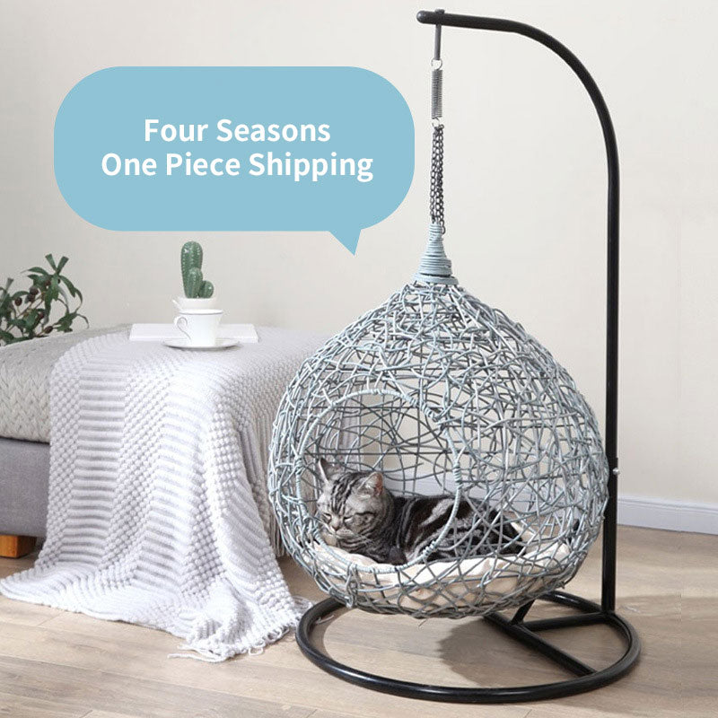 Dog bed: Swing Your Way to Happy Purrfect Moments with Our All-Season Pet Hammock and Rattan Chair - Perfect for Cats and Small Dogs!